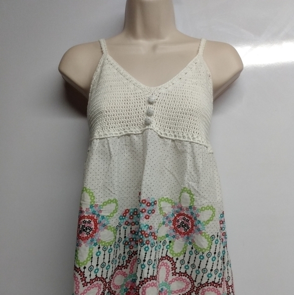 Cococabana Dresses & Skirts - Ladies Cococabana Crochet Top Short Dress, S, Cream top, floral bottom, NWT